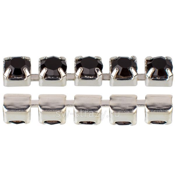 Стразовая цепь 2 мм  Jet\silver