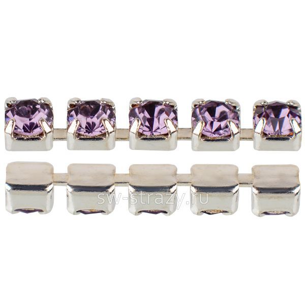 Стразовая цепь 2 мм  Tanzanite\silver