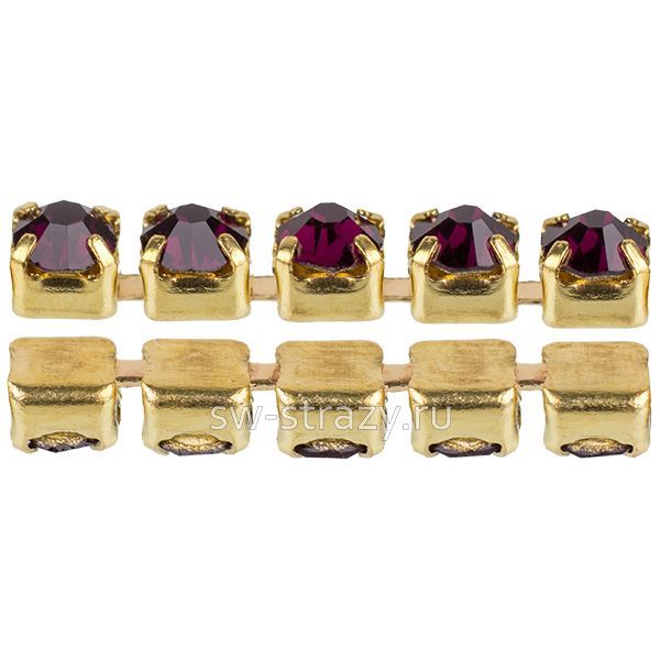 Стразовая цепь 2 мм  Amethyst\gold
